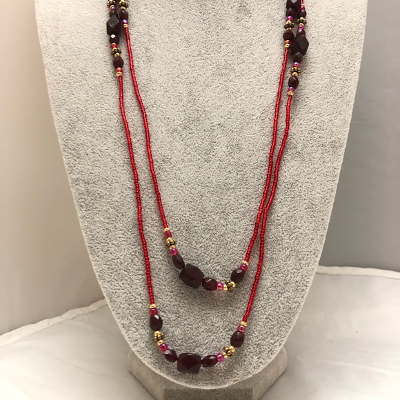 Ali Khan New York Red Extra Long Beaded Necklace - Picture 2 of 5